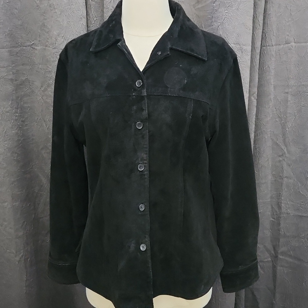 AMI Suede Leather Jacket Size Medium Black Lined Button Western Shirt Top Jacket